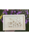 Gravírozott fa díszdoboz virágos-napos grafikával Tenyérnyi Táblácskához